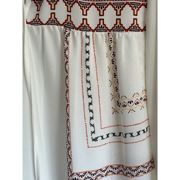 Saks Fifth Avenue RED size L cream southwest print tie neckline long sleeve top - Picture 2 of 7